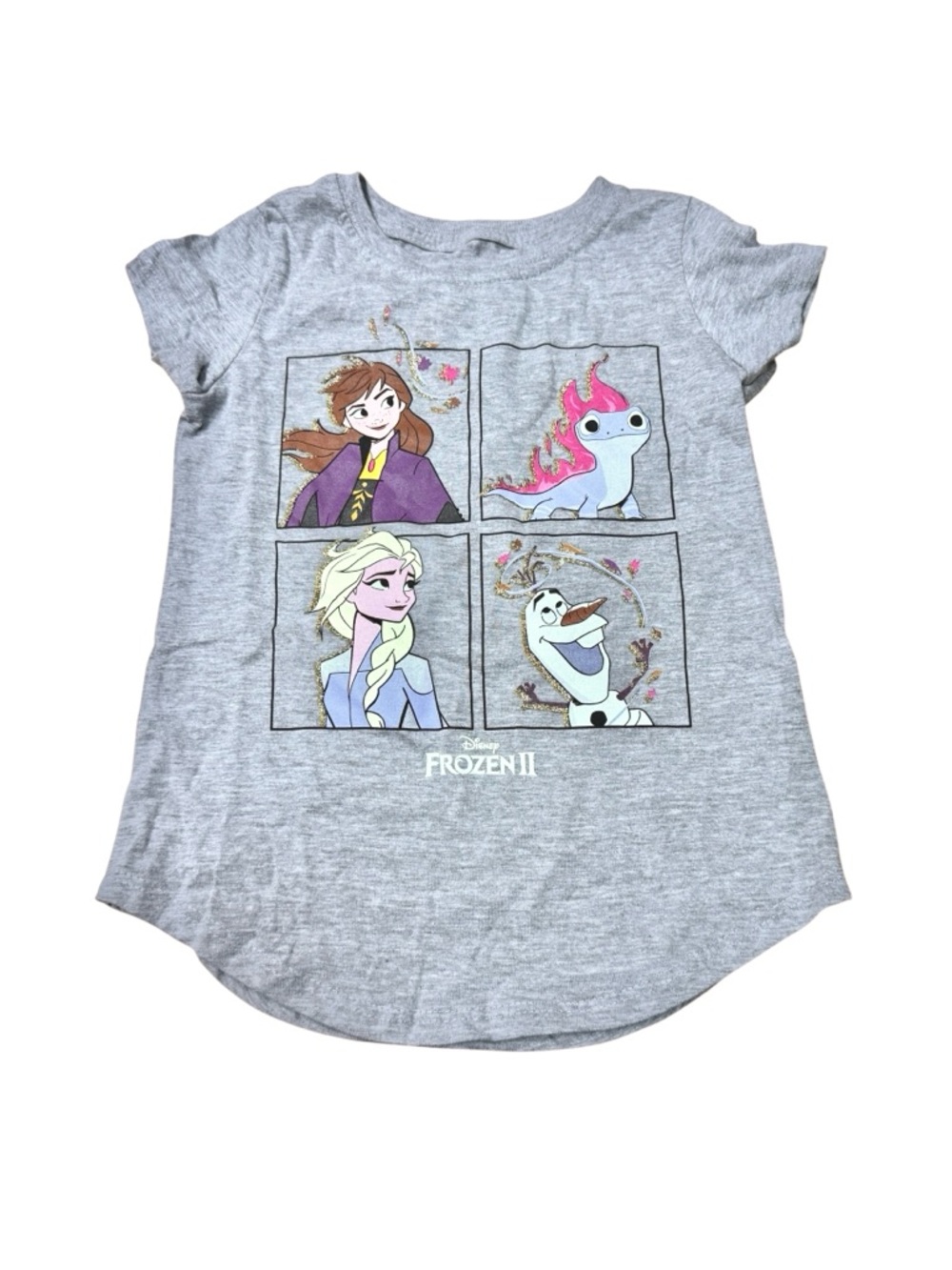 Disney Frozen II Light Gray Graphic Tee with Anna, Elsa, Olaf & Bruni